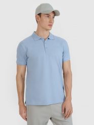 4F Koszulka polo regular męska - niebieska XXL. Niebieskie koszulki polo męskie 4f, m, bez wzorów, z bawełny, bez kołnierzyka, bez ramiączek. Za 89.99 zł.