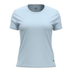 Koszulka do biegania damska Under Armour Launch. Niebieskie koszulki sportowe damskie Under Armour, xl, bez wzorów, sportowe, bez kołnierzyka. Za 94.99 zł.