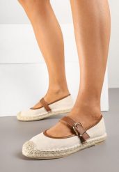 Brązowo-Beżowe Espadryle na Plecionej Podeszwie z Kontrastującym Paskiem z Klamerką Ridioria. Brązowe espadryle damskie Born2be, na lato, bez wzorów, biznesowe, bez obcasa, bez zapięcia. Za 54.99 zł.