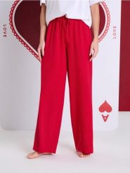 Spodnie od piżamy z muślinowej bawełny - czerwony. Czerwone piżamy damskie Sinsay, l, bez wzorów, z bawełny, bez ramiączek. Za 29.99 zł.