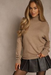 Beżowy Casualowy Golf z Bawełną i Wełną Reillisa. Brązowe swetry damskie Renee, bez wzorów, z bawełny, bez kołnierzyka, bez ramiączek, bez kaptura. Za 69.99 zł.