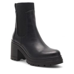 Botki DeeZee. Czarne botki damskie DeeZee, bez obcasa, na słupku, bez zapięcia. Za 89.99 zł.