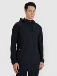4F Bluza treningowa regular szybkoschnąca męska - czarna M. Czarne bluzy męskie 4f, m, bez wzorów, z dzianiny, z kapturem. Za 199.99 zł.