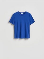 T-shirt regular z merceryzowanej bawełny - niebieski. Niebieskie t-shirty damskie Reserved, l, bez wzorów, z bawełny, bez kołnierzyka. Za 79.99 zł.