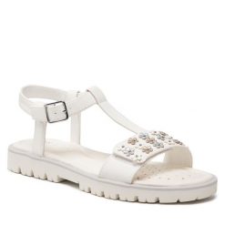 Sandały Geox. Białe sandały dziewczęce Geox, bez zapięcia. Za 289.99 zł.