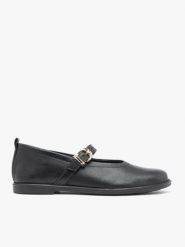 Czarne skórzane baleriny z paskiem. Czarne baleriny damskie Ryłko, bez wzorów, ze skóry, eleganckie, bez obcasa, na płaskiej podeszwie. Za 379.99 zł.