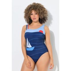 Damskie Strój kąpielowy statek okrągły dekolt miękkie miseczki z recyklingu. Niebieskie kostiumy jednoczęściowe damskie Ulla Popken, plus size, bez wzorów, z elastanu, sportowe, plus size. Za 239.99 zł.