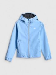 4F Kurtka softshell wiatroodporna membrana 5000 dziewczęca - niebieska 134 (8-9 lat). Niebieskie kurtki i płaszcze dla dziewczynek 4f, bez wzorów, z softshellu, bez kaptura. Za 169.99 zł.