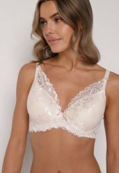 Beżowy Klasyczny Biustonosz Zdobiony Koronką Idarodia. Brązowe biustonosze Born2be, z aplikacjami, z koronki. Za 29.99 zł.