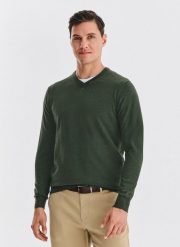 PAKO LORENTE - Wełniany sweter w kolorze zielonym. Zielone swetry przez głowę męskie Pako Lorente, na jesień, l, bez wzorów, z wełny, bez kołnierzyka. Za 399.99 zł.