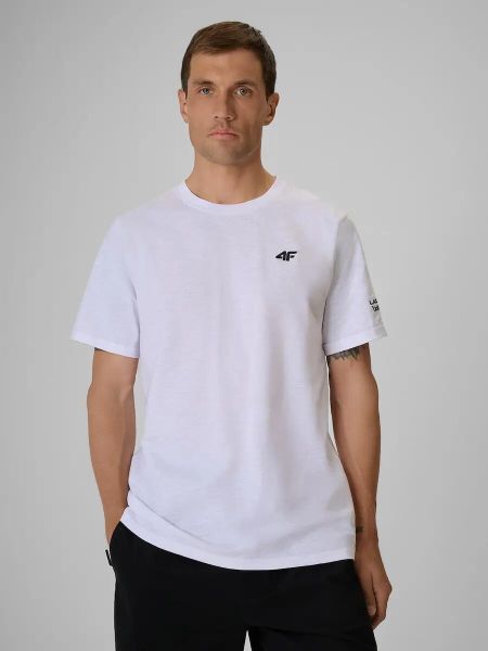 T-shirt regular z nadrukiem męski 4F 4FRSS26TTSHM3994. Białe t-shirty męskie 4f, m, bez wzorów, z bawełny, klasyczne, bez kołnierzyka. Za 68.99 zł.