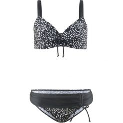 Bikini na fiszbinach "minimizer" (2 części) bonprix czarno-biały. Czarne bikini damskie bonprix, bez wzorów. Za 99.99 zł.