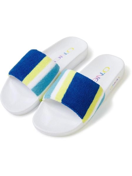 Klapki plażowe damskie O'Neill Brights Slides. Białe klapki damskie O'Neill, bez wzorów, z materiału, sportowe, bez obcasa. Za 83.99 zł.