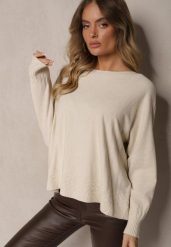 Jasnobeżowy Sweter z Bawełną i Wiskozą oraz Dekoltem w Kształcie Łódki Ciaslin. Brązowe swetry damskie Renee, xl, z aplikacjami, z bawełny, casualowe, bez kołnierzyka, bez ramiączek, długie, bez kaptura. Za 69.99 zł.