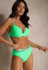 Jasnozielone Bikini Majtki Figi i Biustonosz z Cyrkoniami Tenumela. Zielone bikini damskie Renee, na lato, bez wzorów. Za 59.99 zł.
