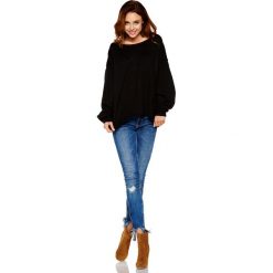 Oversizowy Czarny Sweter z Bufiastym Rękawem. Czarne swetry damskie Molly.pl, uniwersalny, bez wzorów, z jeansu, eleganckie, bez kołnierzyka, bez ramiączek, długie, bez kaptura. Za 99.90 zł.