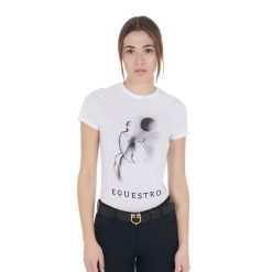 Slim fit damska koszulka z nadrukiem księżycowym. Czarne t-shirty i topy dla dziewczynek EQUESTRO, z aplikacjami, z bawełny, bez ramiączek. Za 122.50 zł.
