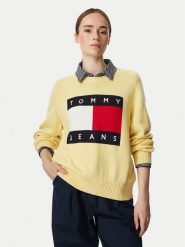 Tommy Jeans Sweter Flag DW0DW23450 Żółty jasny Regular Fit. Żółte swetry damskie Tommy Jeans, s, bez wzorów, z bawełny, bez kołnierzyka, bez ramiączek, bez kaptura. Za 489.99 zł.