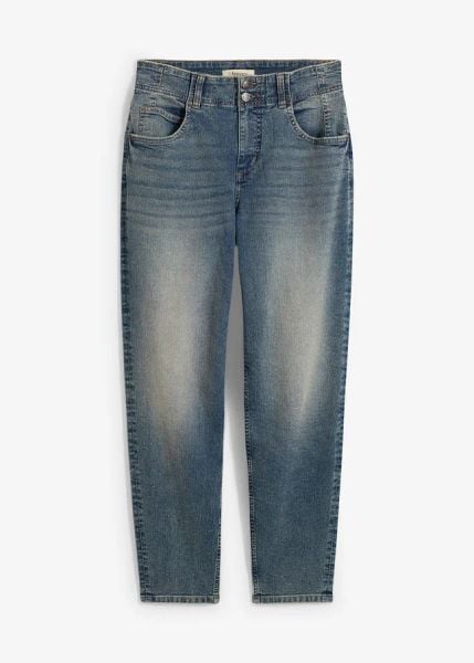 Dżinsy mom, high waist. Niebieskie jeansy damskie bonprix, z podwyższonym stanem. Za 122.99 zł.