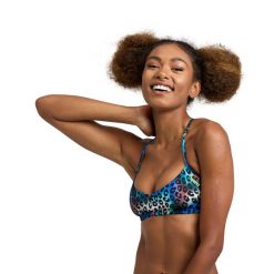 Damski top do kostiumu kąpielowego Arena Live R. Niebieskie topy damskie Arena, xl, bez wzorów, bez kołnierzyka, bez ramiączek. Za 237.00 zł.