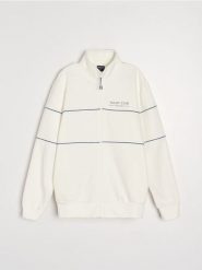 Bluza bomberka z napisem - biały. Białe bluzy męskie Sinsay, l, bez wzorów, bez kaptura. Za 59.99 zł.