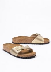BIRKENSTOCK MADRID BF Klapki damskie. Żółte klapki damskie Birkenstock, bez wzorów, biznesowe, bez obcasa. Za 239.99 zł.