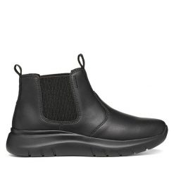 Sztyblety Geox. Czarne botki damskie Geox, bez obcasa, na płaskiej podeszwie, bez zapięcia. Za 499.99 zł.