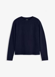 Sweter oversize. Niebieskie swetry damskie bonprix, bez wzorów, bez kołnierzyka, bez ramiączek, bez kaptura. Za 94.99 zł.