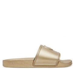 Klapki KARL LAGERFELD. Żółte klapki damskie KARL LAGERFELD, bez wzorów, bez obcasa. Za 419.99 zł.