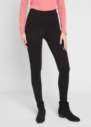 Legginsy z mieszanki bawełny z marszczeniem. Czarne legginsy damskie bonprix, bez wzorów, z bawełny. Za 62.99 zł.