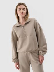 4F Bluza dresowa bez kaptura damska - beżowa XS. Brązowe bluzy damskie 4f, xs, bez wzorów, z bawełny, bez kaptura. W wyprzedaży za 89.99 zł.