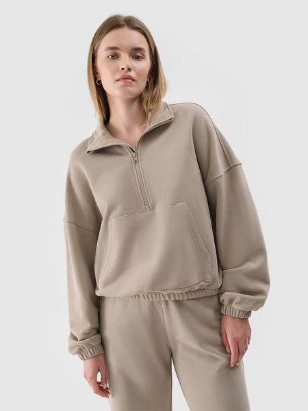 4F Bluza dresowa bez kaptura damska - beżowa XS. Brązowe bluzy damskie 4f, xs, bez wzorów, z bawełny, bez kaptura. W wyprzedaży za 89.99 zł.