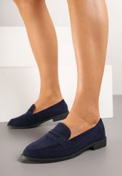 Granatowe Mokasyny o Klasycznym Fasonie z Ozdobnym Wycięciem Karisen. Niebieskie mokasyny damskie Renee, z jeansu, klasyczne. Za 49.99 zł.