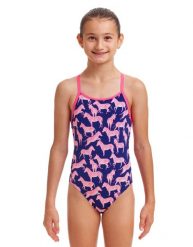Strój kąpielowy jednoczęściowy dziewczęcy Funkita Sweet Stripes. Czerwone stroje kąpielowe dla dziewczynek FUNKITA, bez wzorów, z elastanu. Za 151.98 zł.