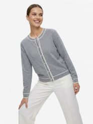 Kardigan z kontrastową lamówką - szary. Szare kardigany damskie Sinsay, l, bez wzorów. Za 49.99 zł.