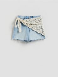 Szorty z chustą - niebieski. Niebieskie szaliki i chusty damskie Reserved, bez wzorów, z bawełny. Za 129.99 zł.