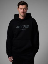 4F Bluza dresowa regular z kapturem męska 4F x Robert Lewandowski - czarna M. Czarne bluzy męskie 4f, m, bez wzorów, z bawełny, z kapturem. Za 199.99 zł.