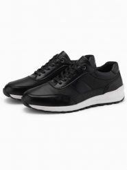 Buty męskie sneakersy sportowe ze skóry ekologicznej – czarne V2 OM-FOSL-0181 - 44. Czarne buty sportowe męskie Ombre Clothing, z gumy, bez zapięcia. Za 179.99 zł.