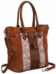 Shopperka wężowa David Jones 6885-5 brązowa. Brązowe torebki do ręki damskie David Jones, bez wzorów, ze skóry ekologicznej, bez dodatków. Za 158.99 zł.