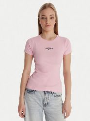 Guess Jeans T-Shirt W6RP22 KA0H1 Czarny Slim Fit. Czarne koszule damskie Guess Jeans, xxl, z aplikacjami, z bawełny, bez kołnierzyka, bez ramiączek. Za 169.99 zł.