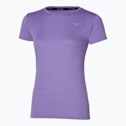 Koszulka do biegania damska Mizuno Core Tee. Fioletowe koszulki sportowe damskie Mizuno, l, bez wzorów, z materiału, bez kołnierzyka, bez ramiączek, do biegania. Za 79.99 zł.