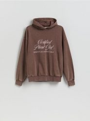 Bluza z nadrukiem - ciemnobrązowy. Brązowe bluzy damskie Reserved, l, bez wzorów, z bawełny, bez kaptura. Za 139.99 zł.