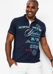 Koszulka polo z dżerseju z krótkim rękawem. Niebieskie koszulki polo męskie bonprix, m, bez wzorów, z dżerseju, bez ramiączek. Za 84.99 zł.