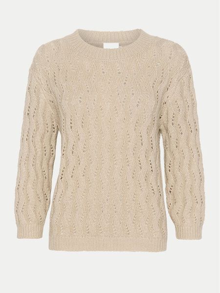 Kaffe Sweter Lena 10508807 Beżowy Regular Fit. Brązowe swetry damskie Kaffe, l, bez wzorów, ze lnu, bez kołnierzyka, bez ramiączek, bez kaptura. Za 94.99 zł.