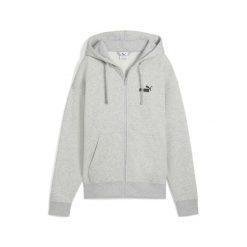 Damska rozpinana bluza z kapturem i małym logo ESS Comfort PUMA. Szare bluzy sportowe damskie Puma, uniwersalny, bez wzorów, z kapturem, do biegania. Za 249.00 zł.