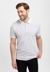 Koszulka polo w paski O-WILL. Białe koszulki polo męskie Volcano, na lato, l, bez wzorów, z bawełny, biznesowe, bez ramiączek. Za 99.99 zł.