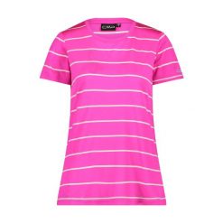 Koszulka w paski z okrągłym dekoltem damska CMP. Fioletowe koszulki sportowe damskie CMP, bez wzorów, sportowe, bez kołnierzyka. Za 135.45 zł.