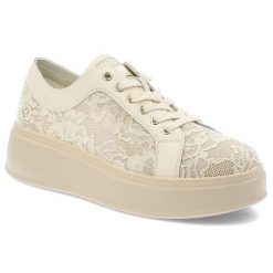Beżowe Sneakersy S.Barski Eleganckie Koronkowe Obuwie Damskie. Brązowe obuwie sportowe damskie S.BARSKI, bez wzorów, z koronki. Za 159.00 zł.