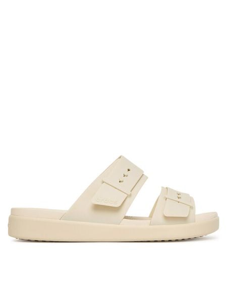 Crocs Klapki Brooklyn Buckle Low Low 211215 Écru. Białe klapki damskie Crocs, bez wzorów, z tworzywa sztucznego, bez obcasa. Za 189.99 zł.