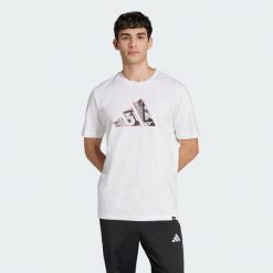 Koszulka Logo Graphic. Białe buty sportowe męskie Adidas, xl, bez wzorów, bez kołnierzyka, bez ramiączek, na fitness i siłownię. Za 129.00 zł.